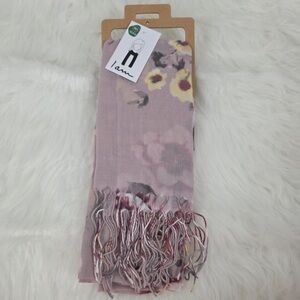 Iam Lightweight Pink and Yellow Floral Scarf with Fringe